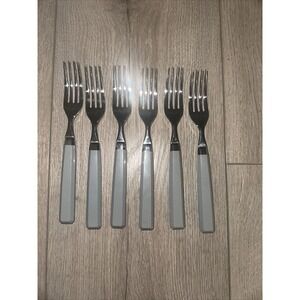 6 PCs Forks Vintage Blue HANDLE Silver SET SIGNED‎ Savoir Vivre Cannes Japan